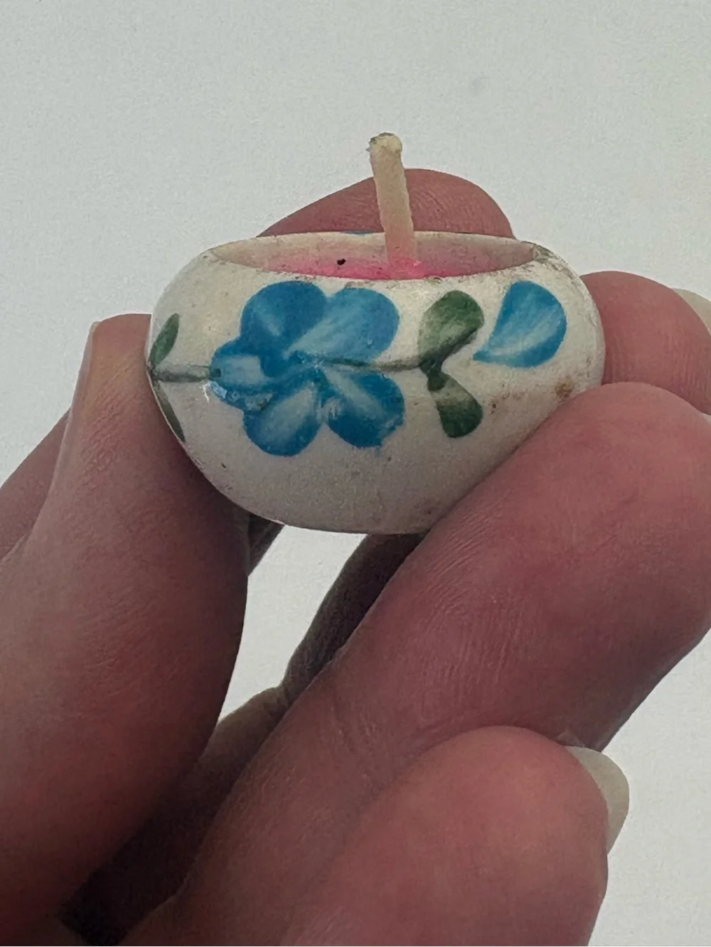 Adorable Hand-Painted Pottery Mini Candles with Floral Accents - Set of 5